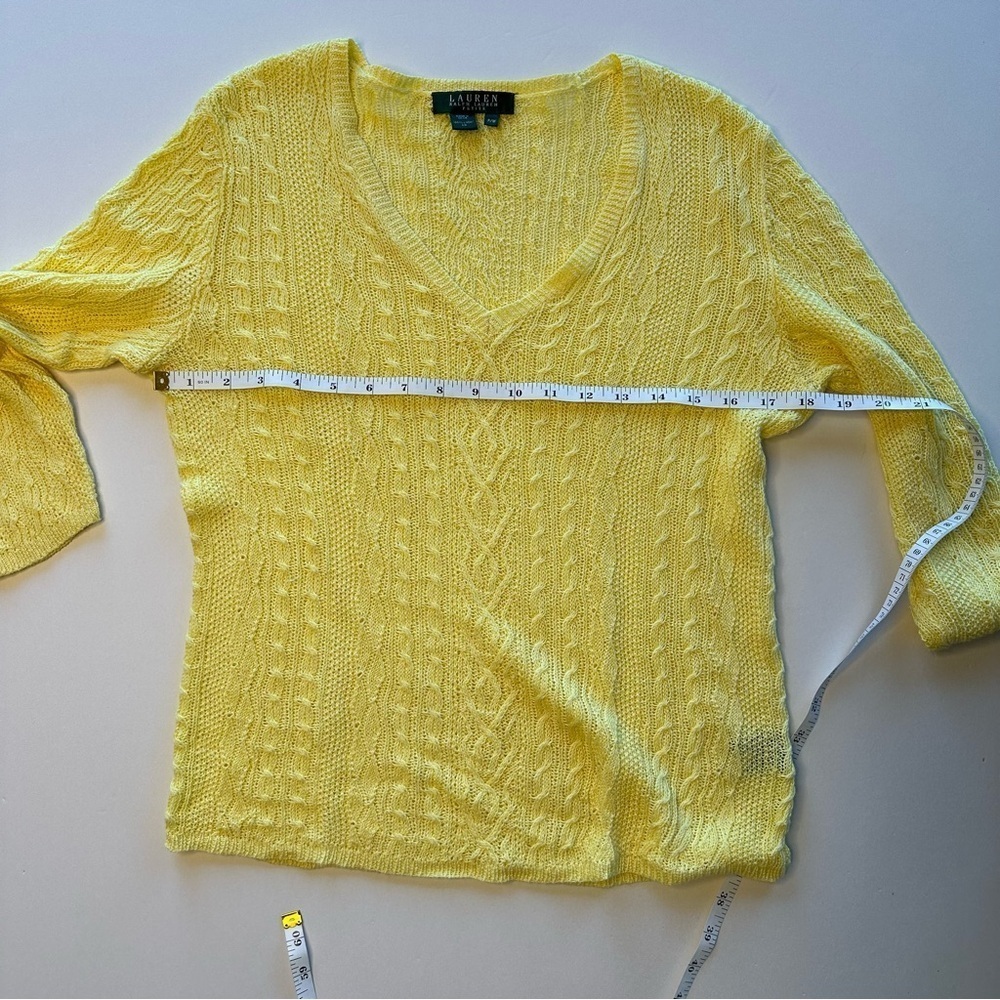 Ralph Lauren Open Weave Linen 3/4 Sleeve V Neck Sweater Size Petite Medium - Picture 5 of 11